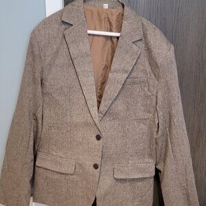XL Grey Tweed Blazer Jacket w/ Leather Elbow Patches, Never Worn